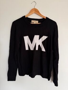 Michael Kors MK Logo Sweater | Black Knit Crewneck | Size M